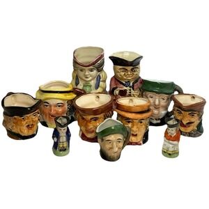 11 Vintage Toby Style Mug Jug Characters 1.5" -4"‎ - All Marked Made In Japan